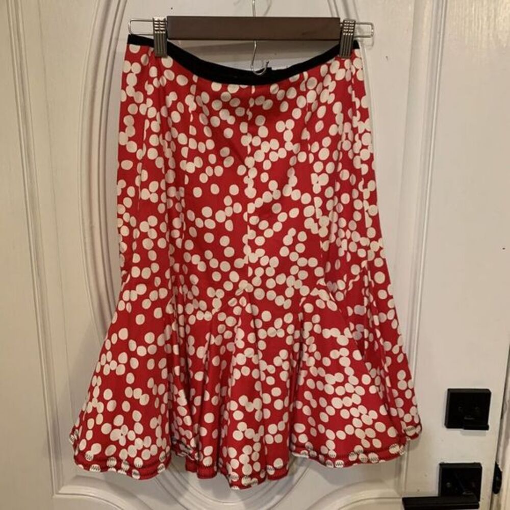 Sara Jane Polka Dot Skirt Womens Size 0 Red White Ruffle Hem Fit and Flare Retro